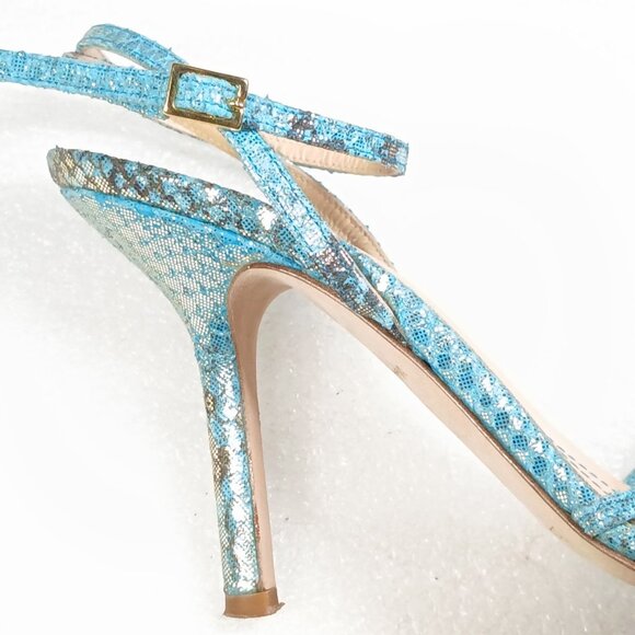 Kate Spade NY Teal Snakeskin Print Metallic Strappy Pumps Heels Size 8 VGUC - Picture 5 of 16